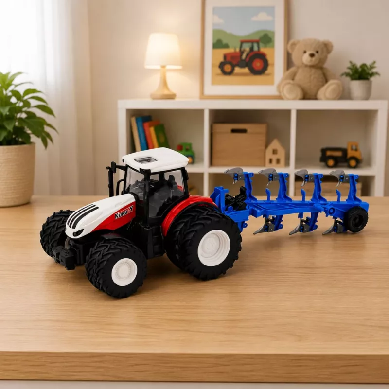 LEAN TOYS RC-Fernlenktraktor mit Doppelpflug Rot 1:24