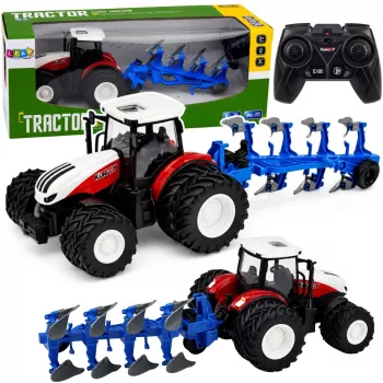 LEAN TOYS RC-Fernlenktraktor mit Doppelpflug Rot 1:24