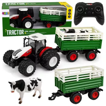 LEAN TOYS Fernbedienung RC Traktor mit Anhänger und Kuhfigur 1:24