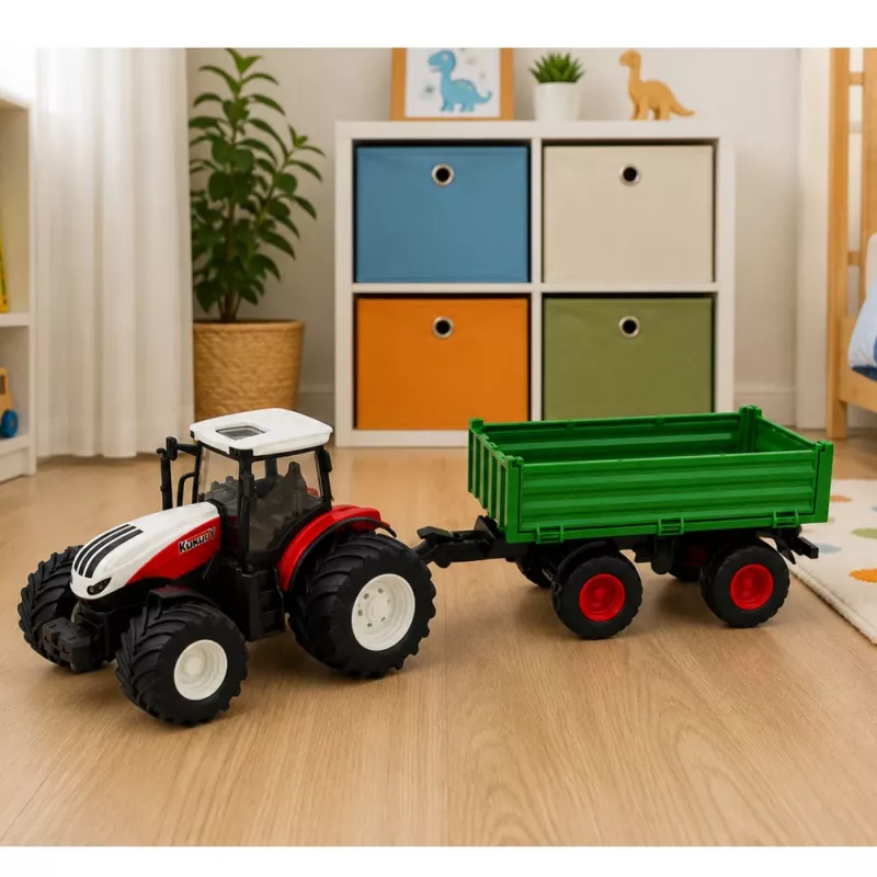 LEAN TOYS Fernbedienung Traktor mit Kipper-Anhänger, Licht, Sound 1:24