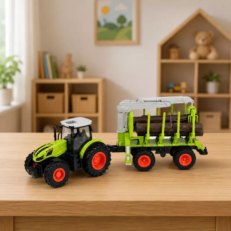 LEAN TOYS RC-Fernlenktraktor mit Forstanhänger und Holzgreifer 1:24