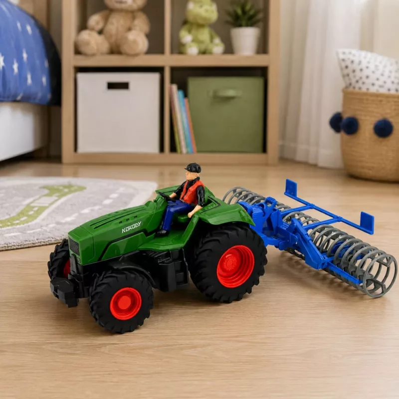 LEAN TOYS RC Green Traktor mit Walze und Bauer 1:24 ferngesteuert