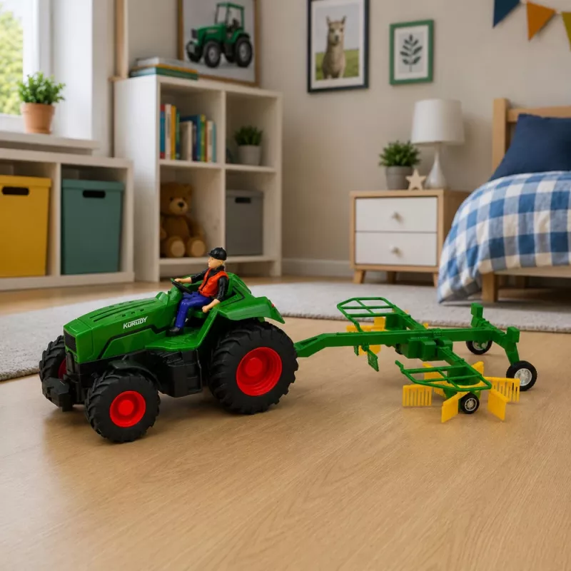 LEAN TOYS Ferngesteuerter Traktor mit Heurechen RC-Lichter 1:24