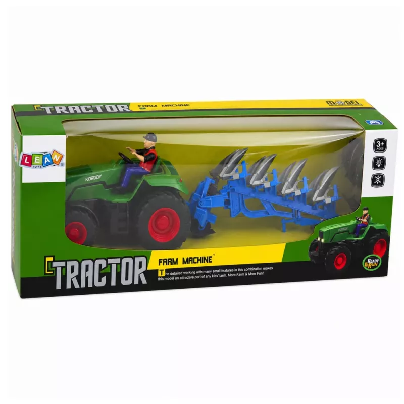 LEAN TOYS RC Traktor mit Pflug und Bauer, ferngesteuert, Lichter, Grün, 1:24