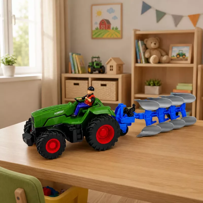 LEAN TOYS RC Traktor mit Pflug und Bauer, ferngesteuert, Lichter, Grün, 1:24