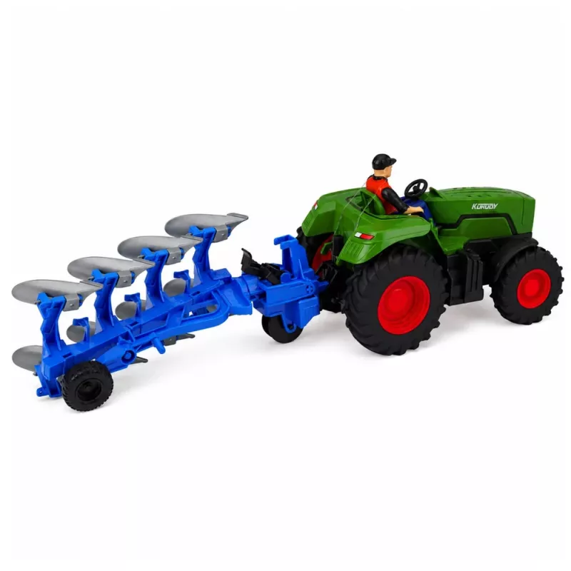 LEAN TOYS RC Traktor mit Pflug und Bauer, ferngesteuert, Lichter, Grün, 1:24