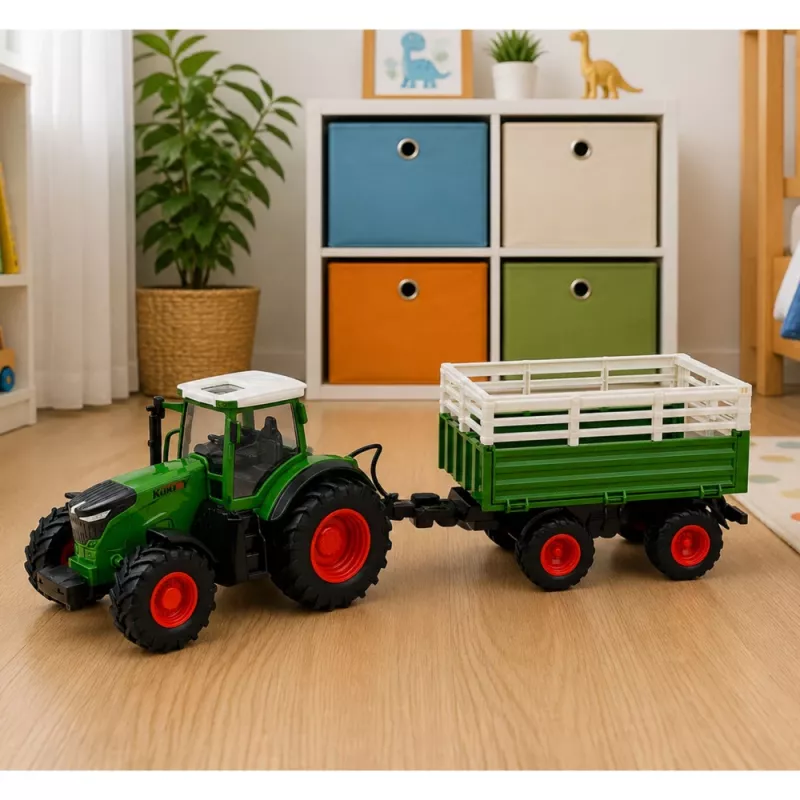 LEAN TOYS RC Landwirtschaftstraktor mit Kipper-Anhänger und Beleuchtung 1:24