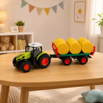 LEAN TOYS Ferngesteuerter RC Traktor mit Heuballen-Anhänger und Beleuchtung 1:24