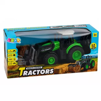LEAN TOYS RC Traktor mit Ballengreifer, ferngesteuert, Lichter, Grün, 1:24