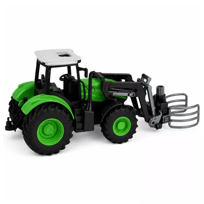 LEAN TOYS RC Traktor mit Ballengreifer, ferngesteuert, Lichter, Grün, 1:24