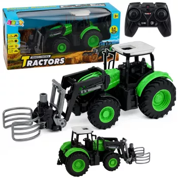 LEAN TOYS RC Traktor mit Ballengreifer, ferngesteuert, Lichter, Grün, 1:24