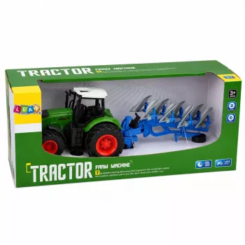 LEAN TOYS Landwirtschaftlicher Traktor mit Doppelscharpflug, Gummireifen, Grün, 1:24