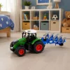 LEAN TOYS Landwirtschaftlicher Traktor mit Doppelscharpflug, Gummireifen, Grün, 1:24
