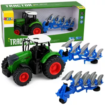 LEAN TOYS Landwirtschaftlicher Traktor mit Doppelscharpflug, Gummireifen, Grün, 1:24