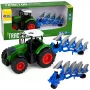 LEAN TOYS Landwirtschaftlicher Traktor mit Doppelscharpflug, Gummireifen, Grün, 1:24