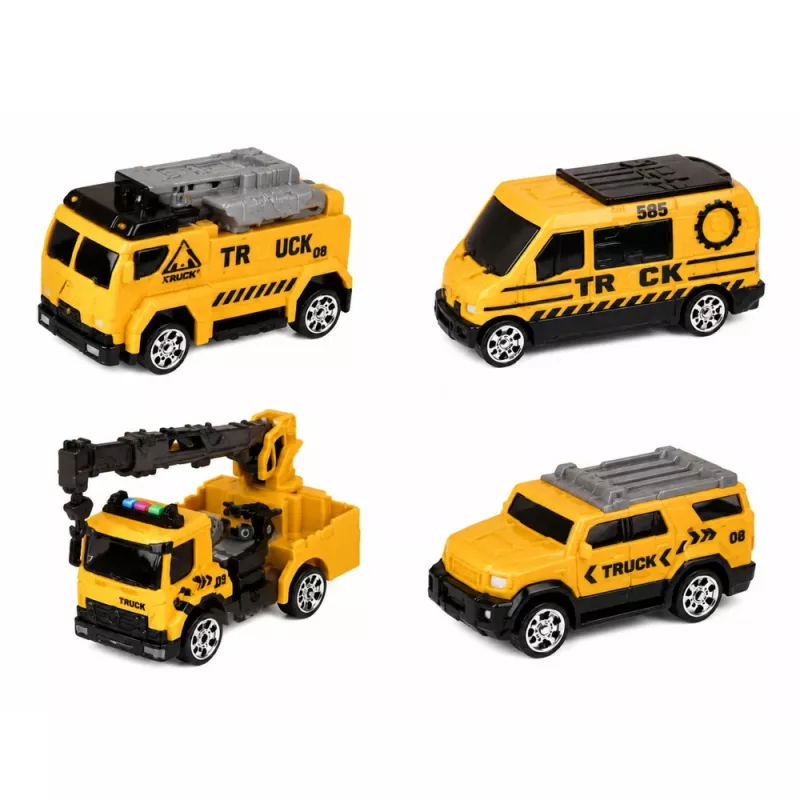 LEAN TOYS Truck mit Kran und Fahrzeugtransporter Lichter Geräusche Gelb