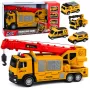 LEAN TOYS Truck mit Kran und Fahrzeugtransporter Lichter Geräusche Gelb