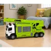 LEAN TOYS Truck mit Kran und Fahrzeugtransporter Licht Sound Grün