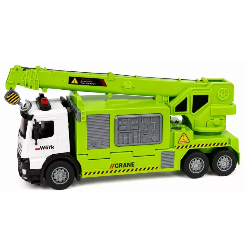 LEAN TOYS Truck mit Kran und Fahrzeugtransporter Licht Sound Grün