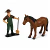 LEAN TOYS Landwirtschaftlicher Mähdrescher mit Schneidwerk und Pflug, Bauernfiguren, Pferd, Licht und Sound, 4-teilig