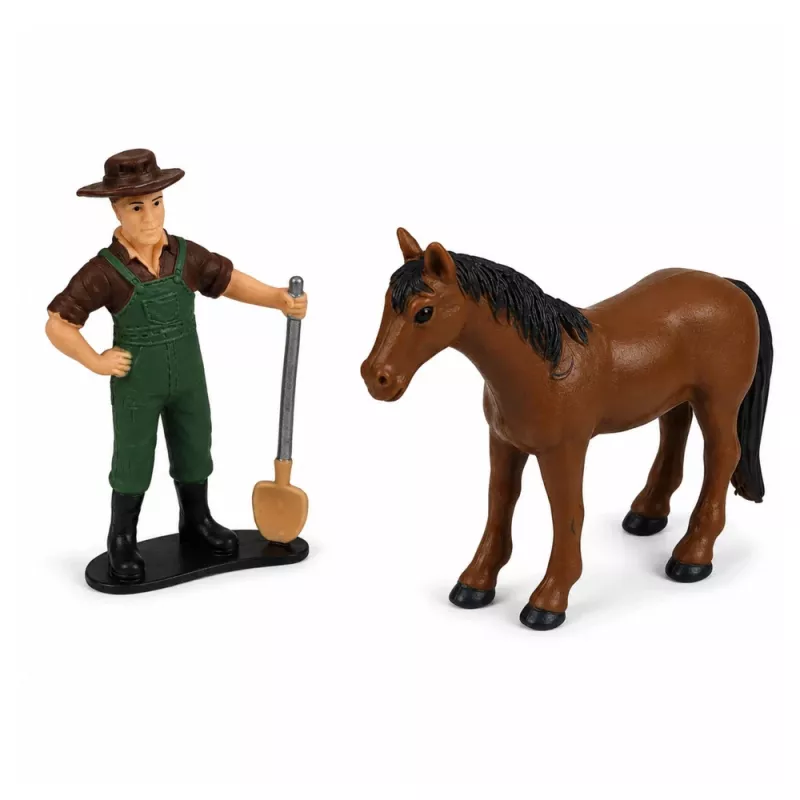 LEAN TOYS Landwirtschaftlicher Mähdrescher mit Schneidwerk und Pflug, Bauernfiguren, Pferd, Licht und Sound, 4-teilig