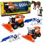 LEAN TOYS Landwirtschaftlicher Mähdrescher mit Schneidwerk und Pflug, Bauernfiguren, Pferd, Licht und Sound, 4-teilig
