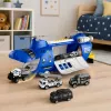 LEAN TOYS Klappbares Polizei-Transportflugzeug mit Fahrzeugen, Lichtern und Geräuschen
