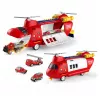 LEAN TOYS Große faltbare Feuerwehr-Transportflugzeug mit Fahrzeugen, Lichtern und Geräuschen