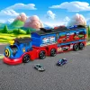 LEAN TOYS Lokomotiv-Transporter mit Autos, Schienen, Abschussrampe, Lichtern und Geräuschen