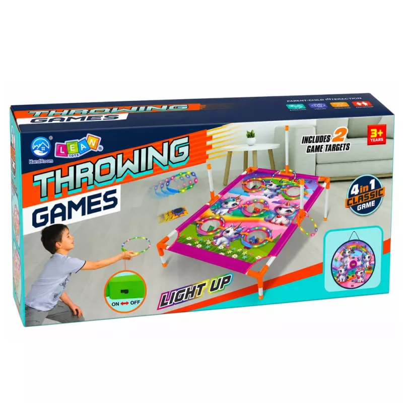 LEAN TOYS 4-in-1 Unicorn Target Toss Game mit Ringen und Scheiben