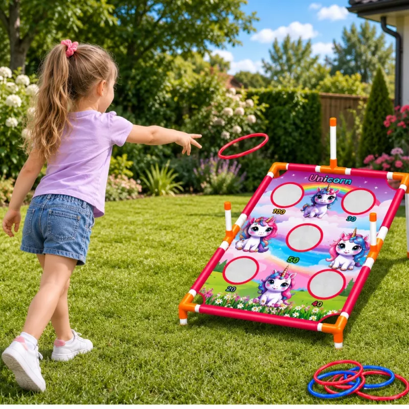 LEAN TOYS 4-in-1 Unicorn Target Toss Game mit Ringen und Scheiben