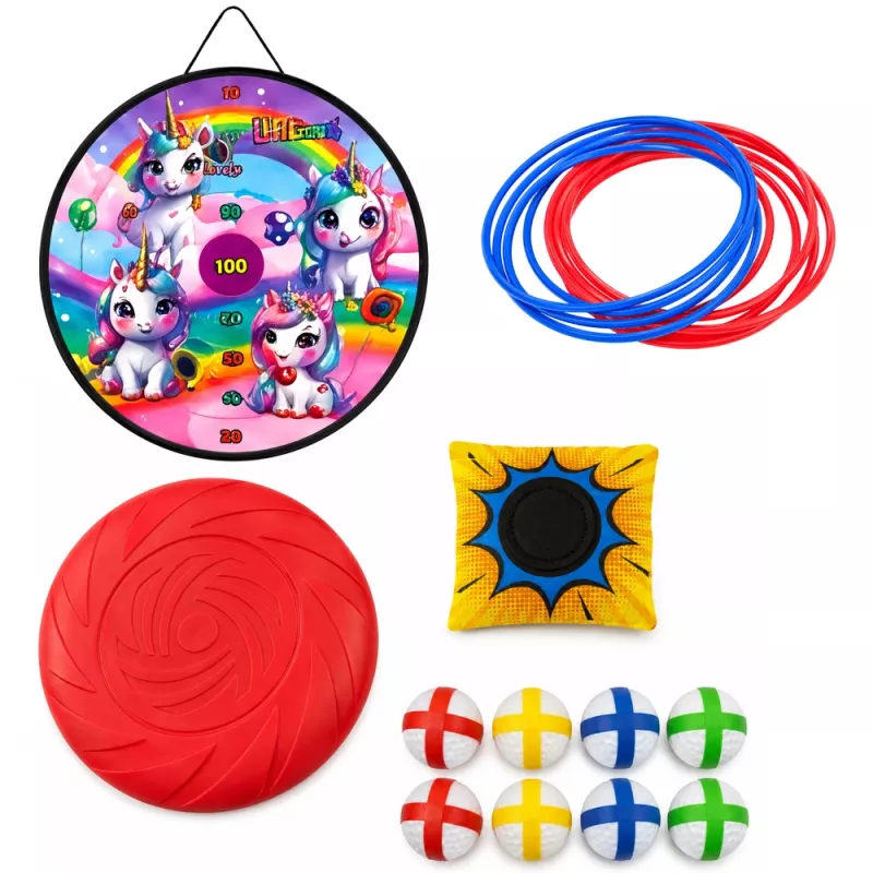 LEAN TOYS 4-in-1 Unicorn Target Toss Game mit Ringen und Scheiben