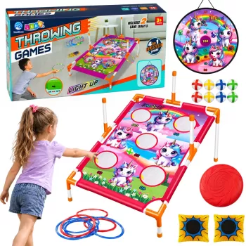 LEAN TOYS 4-in-1 Unicorn Target Toss Game mit Ringen und Scheiben