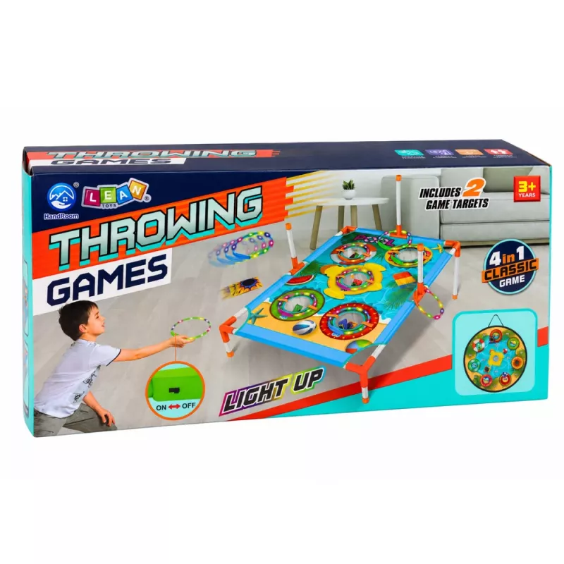 LEAN TOYS 4-in-1 Zielwurf-Geschicklichkeitsspiel mit Brett, Beuteln, Reifen, Frisbee