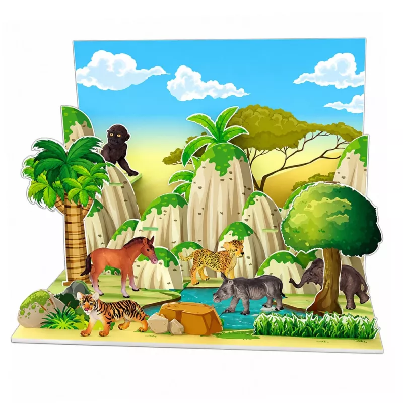 LEAN TOYS Wild Animals Figures Set Leopard Tiger Elephant Horse Park 3D Board