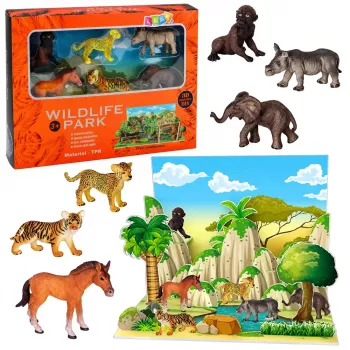 LEAN TOYS Wild Animals Figures Set Leopard Tiger Elephant Horse Park 3D Board