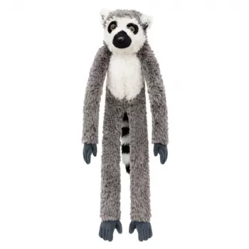 LEAN TOYS Plüsch-Lemur Maskottchen Kuscheltier mit Klettpfoten zum Aufhängen, 50 cm, Grau/Weiß/Schwarz
