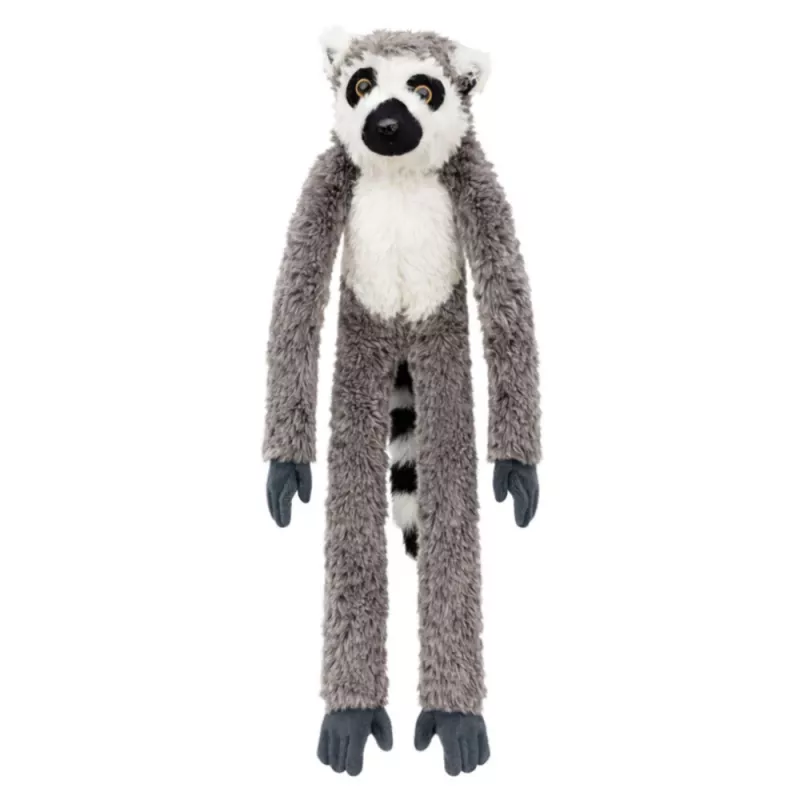 LEAN TOYS Plüsch-Lemur Maskottchen Kuscheltier mit Klettpfoten zum Aufhängen, 50 cm, Grau/Weiß/Schwarz