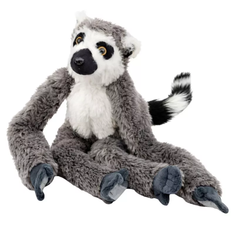 LEAN TOYS Plüsch-Lemur Maskottchen Kuscheltier mit Klettpfoten zum Aufhängen, 50 cm, Grau/Weiß/Schwarz