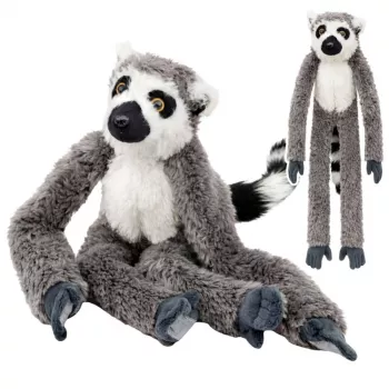 LEAN TOYS Plüsch-Lemur Maskottchen Kuscheltier mit Klettpfoten zum Aufhängen, 50 cm, Grau/Weiß/Schwarz