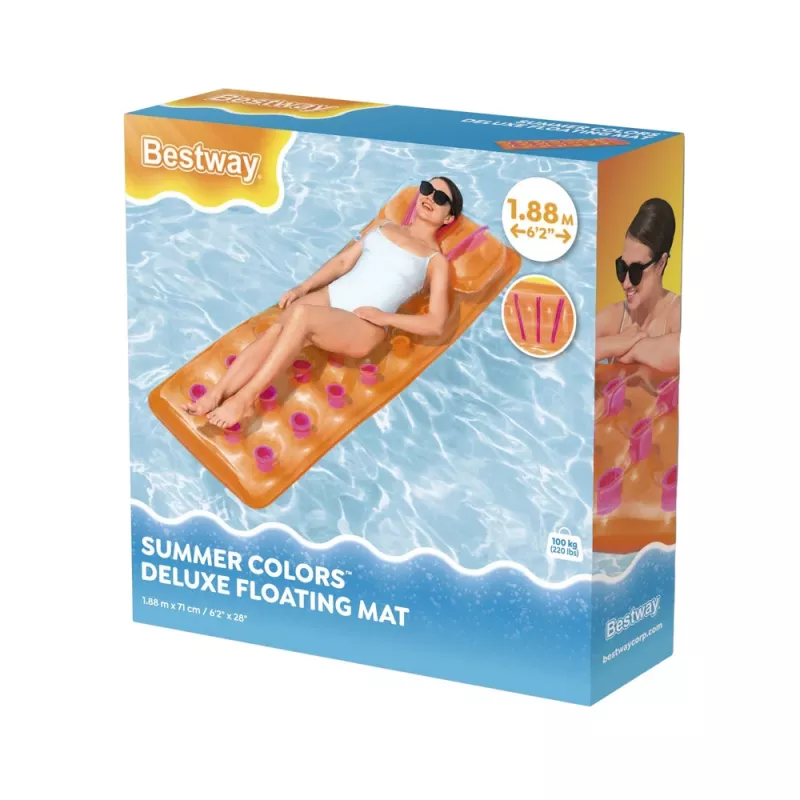 Bestway 43015 Aufblasbare Luftmatratze für Schwimmbad, Orange, 183x69x15 cm