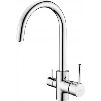 DEANTE Kuchinox Küchenarmatur mit Wasserfilteranschluss, verchromt, Messing, 360° schwenkbar, Einhebelmischer, 2-in-1