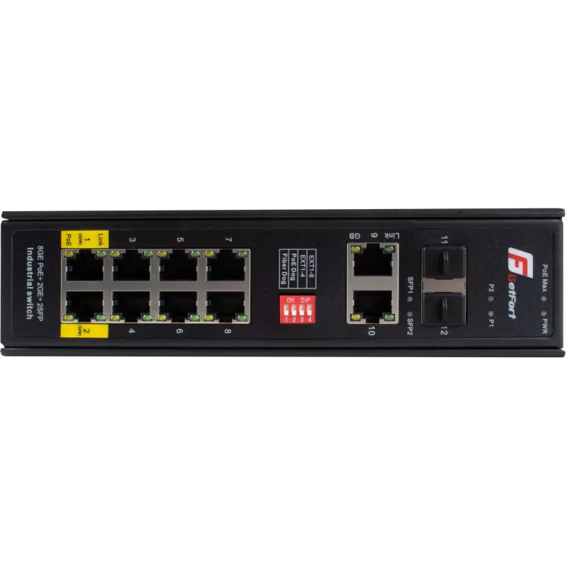 GETFORT GF-110-8PG-2G-2S Industrial PoE+ Switch, 8x PoE+ Gigabit + 2x Gigabit + 2x SFP, -40°C bis 80°C