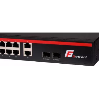 GETFORT GF-226G-24P-250 Unmanaged PoE+ Switch, 24x 10/100Mbps PoE+ Ports, 2x Gigabit RJ45, 2x SFP, 250W, Rackmount
