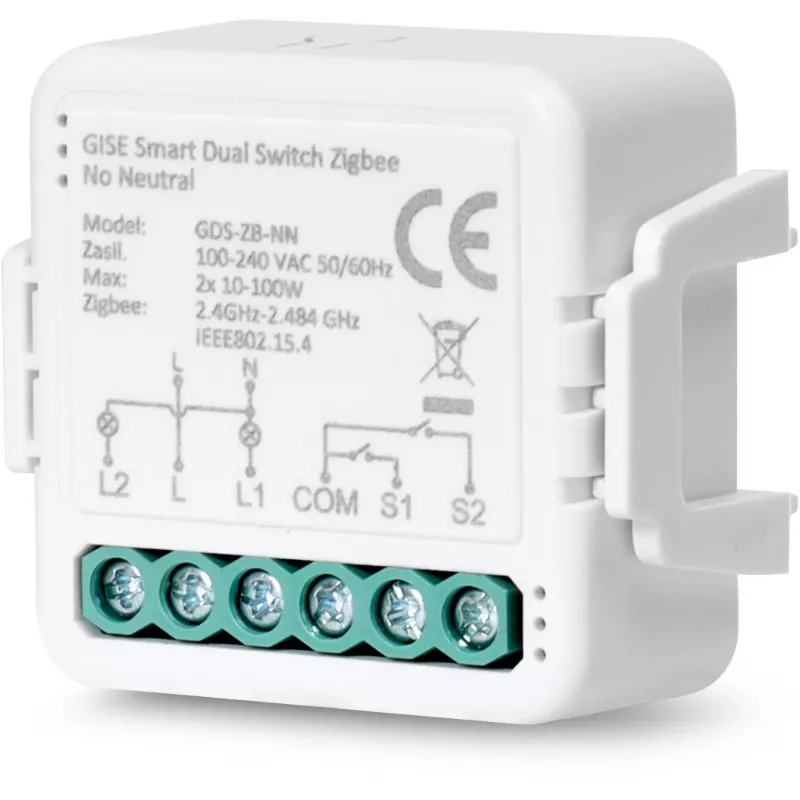 GISE Smartes Doppelrelais-Modul (ohne Neutralleiter) Zigbee Tuya GDS-ZB-NN