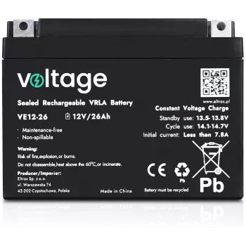 VOLTAGE AGM Batterie 12V 26Ah VE12-26 (6-9 Jahre Lebensdauer)