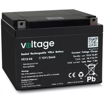 VOLTAGE AGM Batterie 12V 26Ah VE12-26 (6-9 Jahre Lebensdauer)