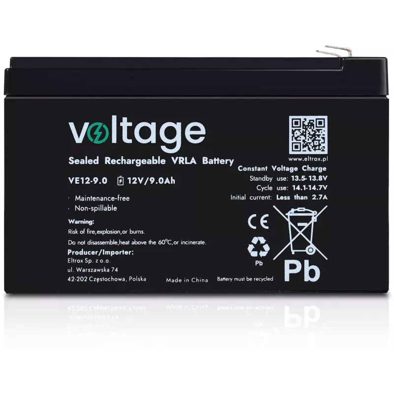 VOLTAGE AGM Batterie 12V 9Ah VE12-9.0 (6-9 Jahre Lebensdauer)