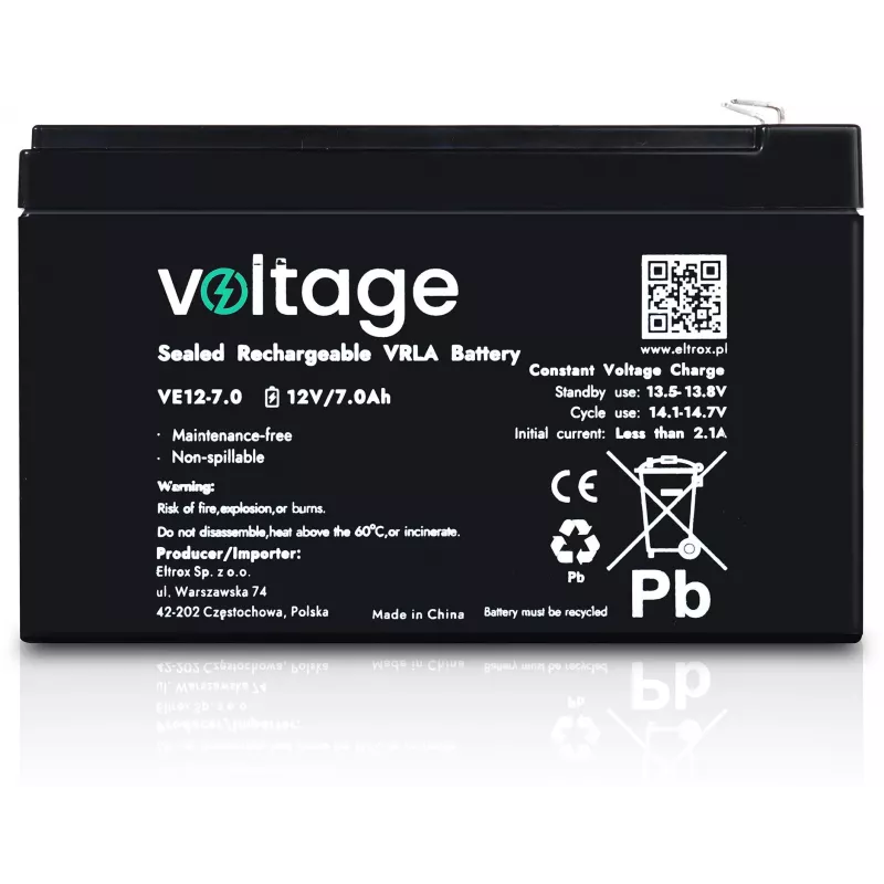VOLTAGE AGM Batterie 12V 7Ah VE12-7.0 (6-9 Jahre Lebensdauer)