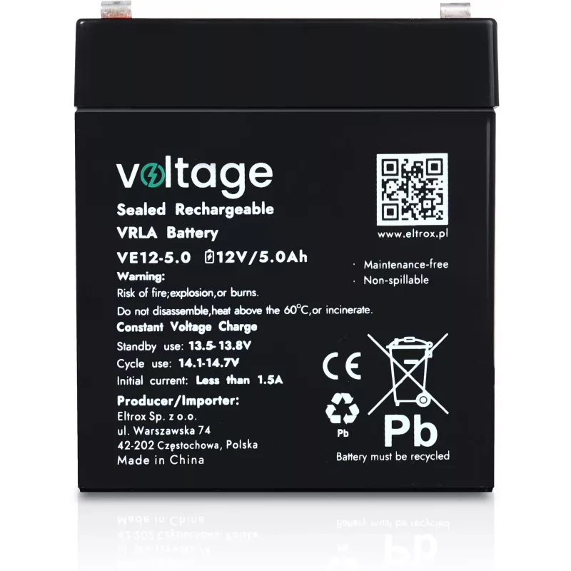 Voltage AGM Batterie 12V 5Ah VE12-5.0 (6-9 Jahre Lebensdauer)